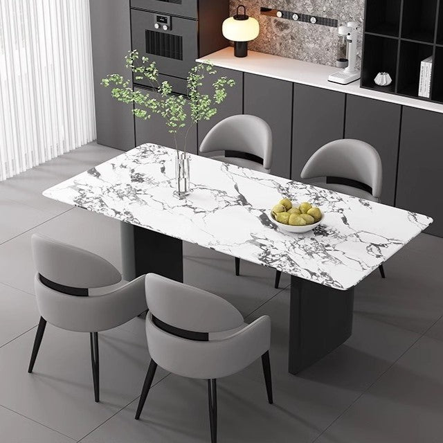 Chaise de salle à manger moderne minimaliste carrée en métal courbé avec dossier et accoudoirs en cuir 