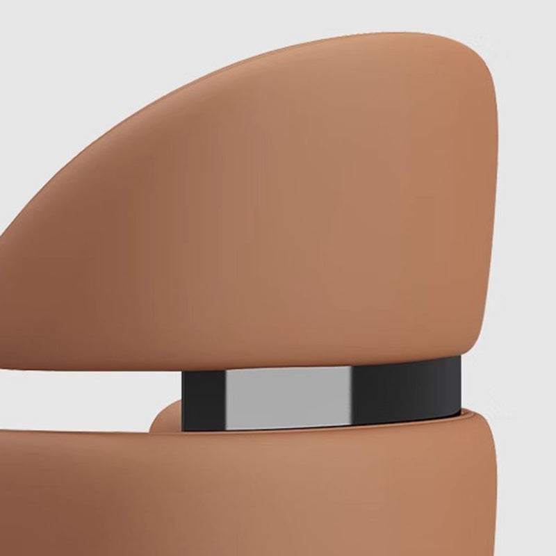 Chaise de salle à manger moderne minimaliste carrée en métal courbé avec dossier et accoudoirs en cuir 