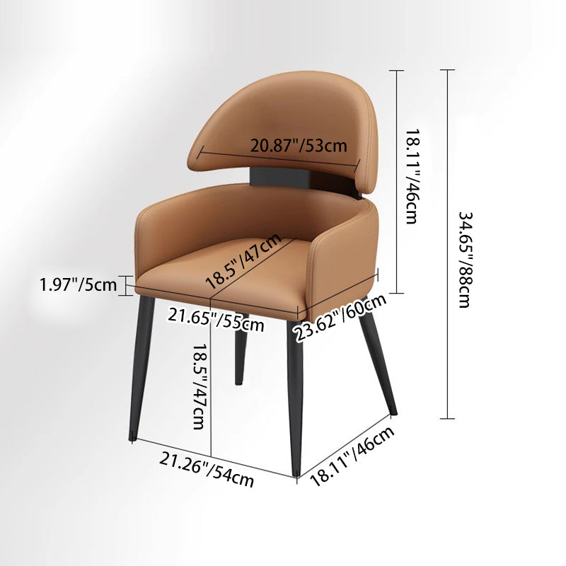 Chaise de salle à manger moderne minimaliste carrée en métal courbé avec dossier et accoudoirs en cuir 