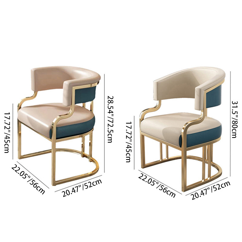 Chaise de salle à manger moderne en cuir et métal avec dossier et accoudoirs incurvés en demi-cercle pour salle à manger 