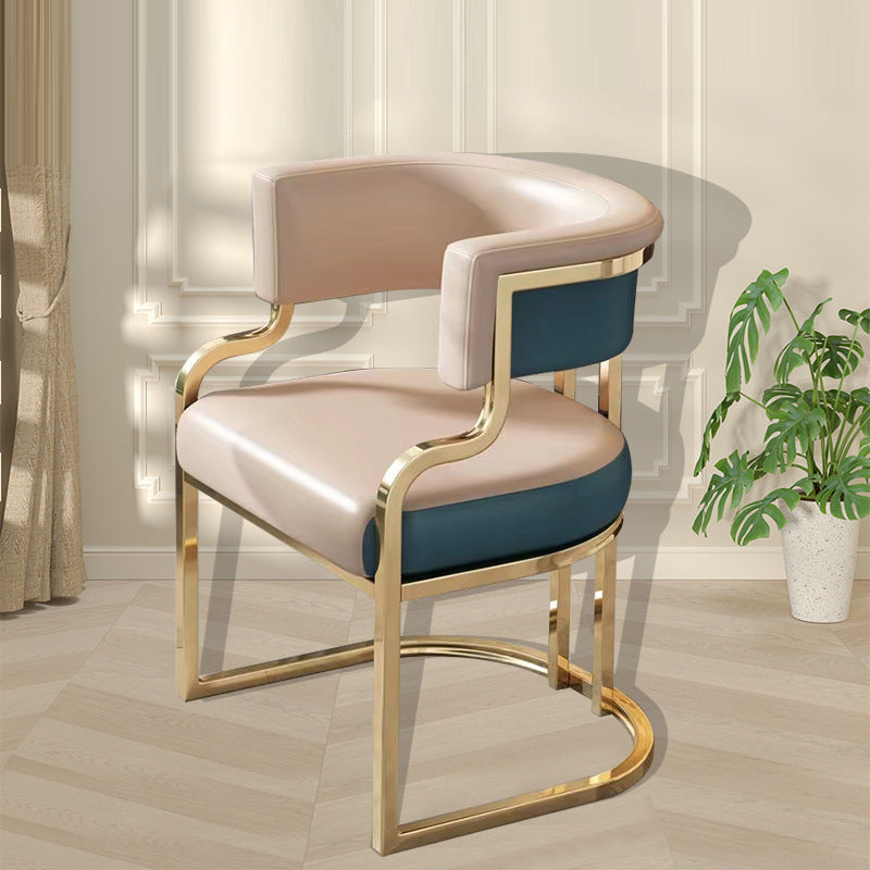 Chaise de salle à manger moderne en cuir et métal avec dossier et accoudoirs incurvés en demi-cercle pour salle à manger 