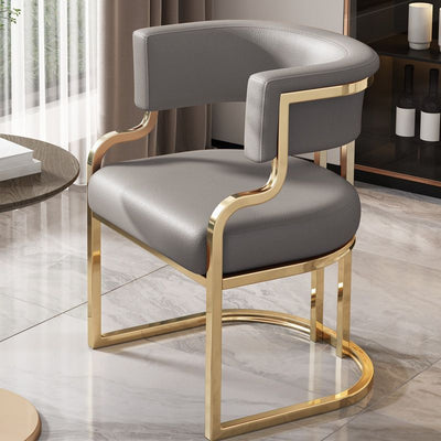 Chaise de salle à manger moderne en cuir et métal avec dossier et accoudoirs incurvés en demi-cercle pour salle à manger 