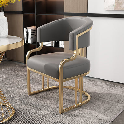 Chaise de salle à manger moderne en cuir et métal avec dossier et accoudoirs incurvés en demi-cercle pour salle à manger 