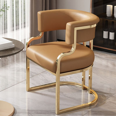 Chaise de salle à manger moderne en cuir et métal avec dossier et accoudoirs incurvés en demi-cercle pour salle à manger 