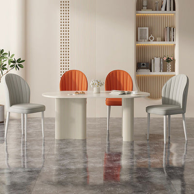 Contemporary Nordic Shell Square Oval Carbon Steel Leather Dining Chair Backrest For Dining Room