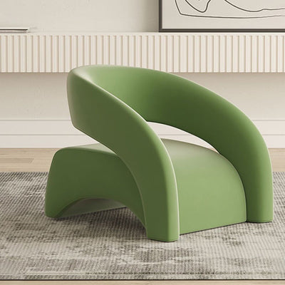 Contemporary Scandinavian Cream Curved Square Wood Lambswool Velvet Accent Chair Backrest Armrest For Living Room