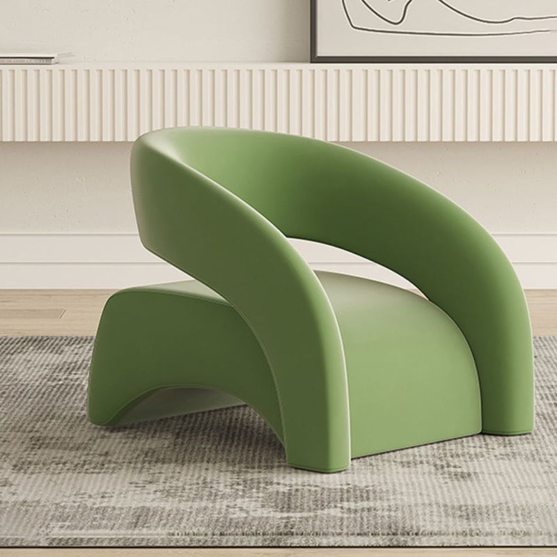 Contemporary Scandinavian Cream Curved Square Wood Lambswool Velvet Accent Chair Backrest Armrest For Living Room