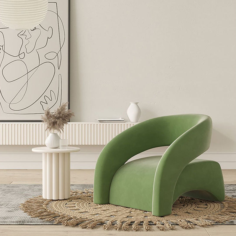 Contemporary Scandinavian Cream Curved Square Wood Lambswool Velvet Accent Chair Backrest Armrest For Living Room
