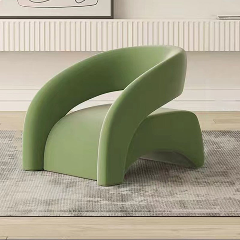 Contemporary Scandinavian Cream Curved Square Wood Lambswool Velvet Accent Chair Backrest Armrest For Living Room