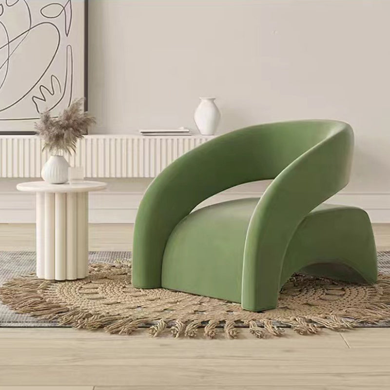 Contemporary Scandinavian Cream Curved Square Wood Lambswool Velvet Accent Chair Backrest Armrest For Living Room