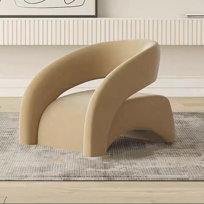 Contemporary Scandinavian Cream Curved Square Wood Lambswool Velvet Accent Chair Backrest Armrest For Living Room