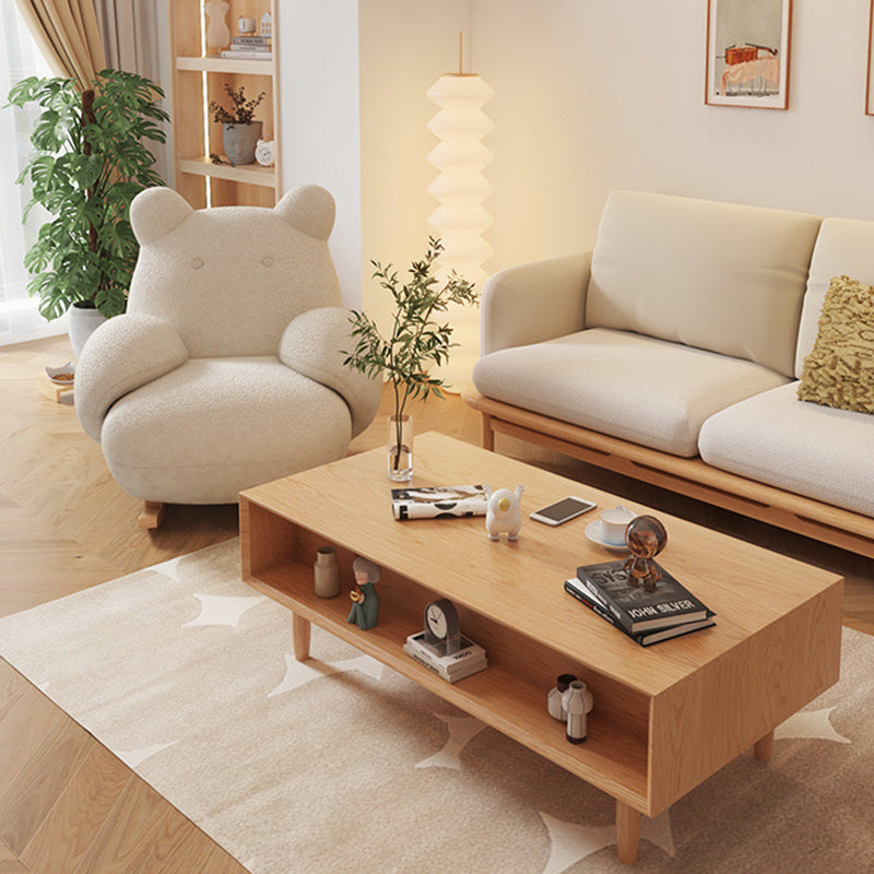 Moderner minimalistischer Bären-Rechteckkurven-Holz-Lammwoll-Schaukelstuhl Akzentstuhl Rückenlehne Armlehne für Wohnzimmer 