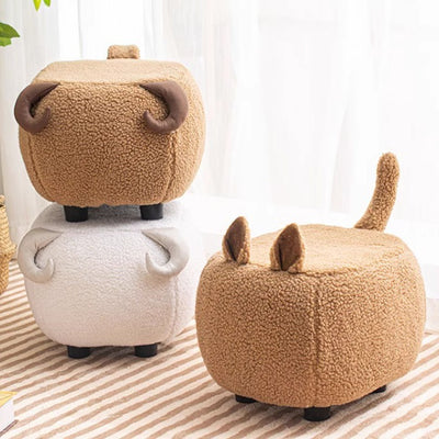 Contemporary Creative Cute Cartoon Kids Animal Oval Teddy Velvet Chair For Living Room