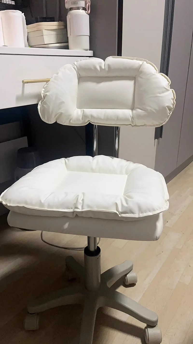 Moderner minimalistischer beweglicher drehbarer hebbarer rechteckiger quadratischer Metall-PU-Leder-Nylon-Kosmetikstuhl Schreibtischstuhl mit Rückenlehne für Zuhause und Büro 