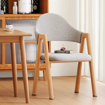 Modern Minimalist A-Shape Square Curve Wood Leather Cotton Linen Dining Chair For Dining Room