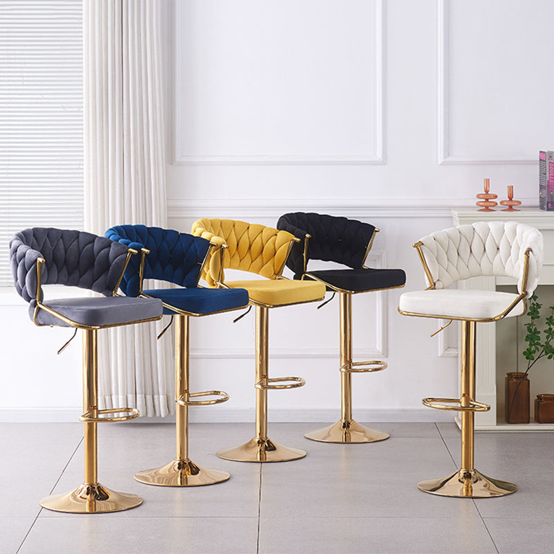Contemporary Scandinavian Round Square Curve Iron Velvet Swivel Liftable Bar Stool Backrest Armrest For Dining Room