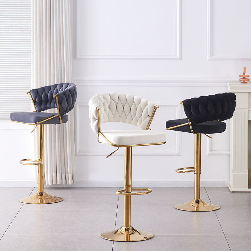 Contemporary Scandinavian Round Square Curve Iron Velvet Swivel Liftable Bar Stool Backrest Armrest For Dining Room