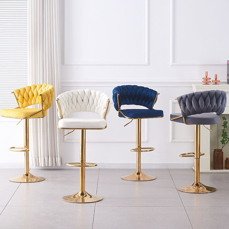 Contemporary Scandinavian Swivel Liftable Round Square Curve Metal Velvet Bar Stool Backrest Armrest For Dining Room