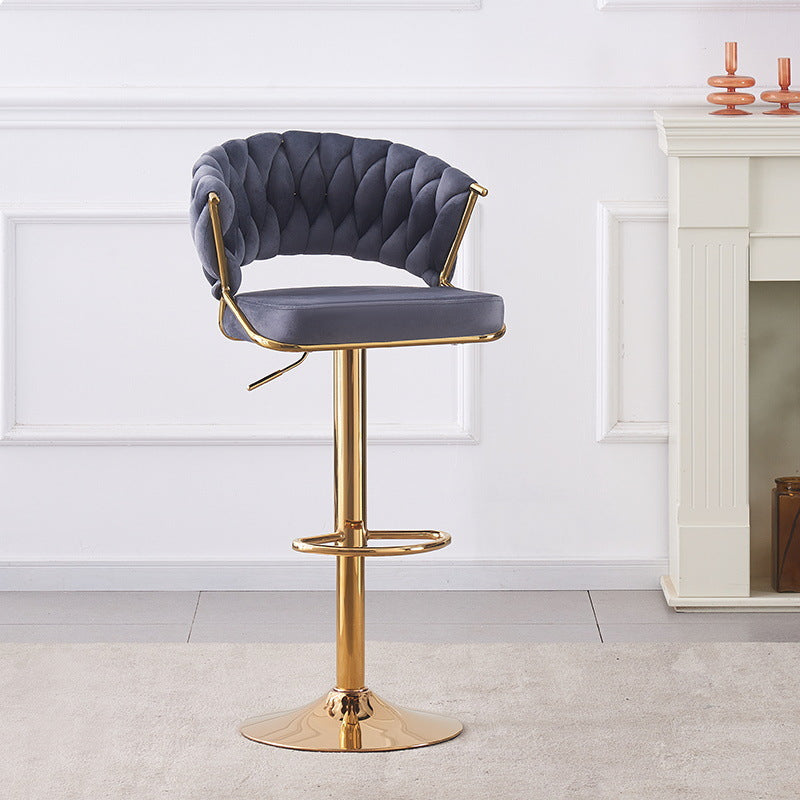 Contemporary Scandinavian Swivel Liftable Round Square Curve Metal Velvet Bar Stool Backrest Armrest For Dining Room