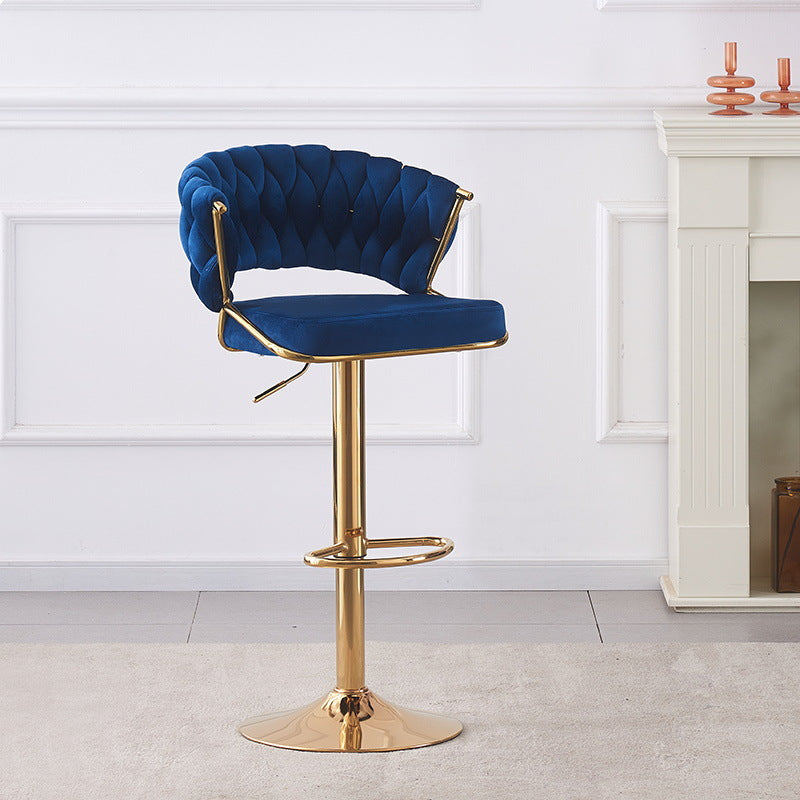 Contemporary Scandinavian Swivel Liftable Round Square Curve Metal Velvet Bar Stool Backrest Armrest For Dining Room