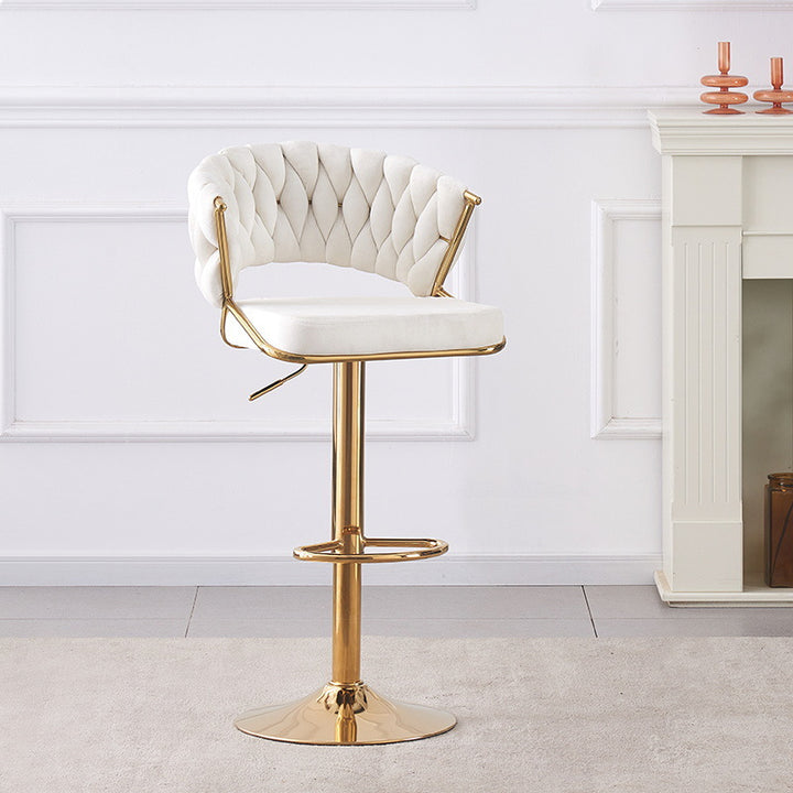 Contemporary Scandinavian Round Square Curve Iron Velvet Swivel Liftable Bar Stool Backrest Armrest For Dining Room