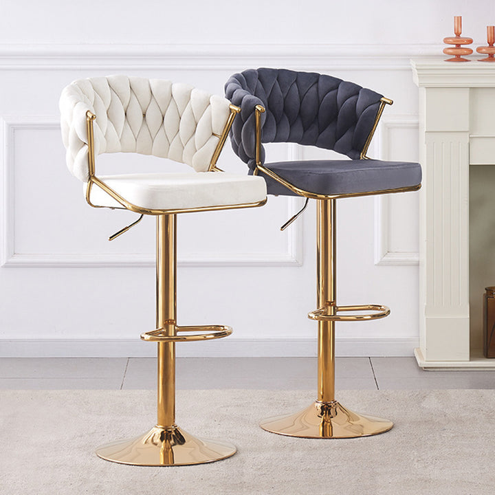 Contemporary Scandinavian Round Square Curve Iron Velvet Swivel Liftable Bar Stool Backrest Armrest For Dining Room