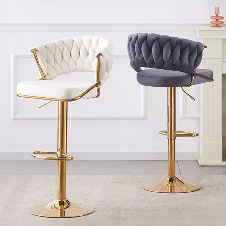 Contemporary Scandinavian Round Square Curve Iron Velvet Swivel Liftable Bar Stool Backrest Armrest For Dining Room