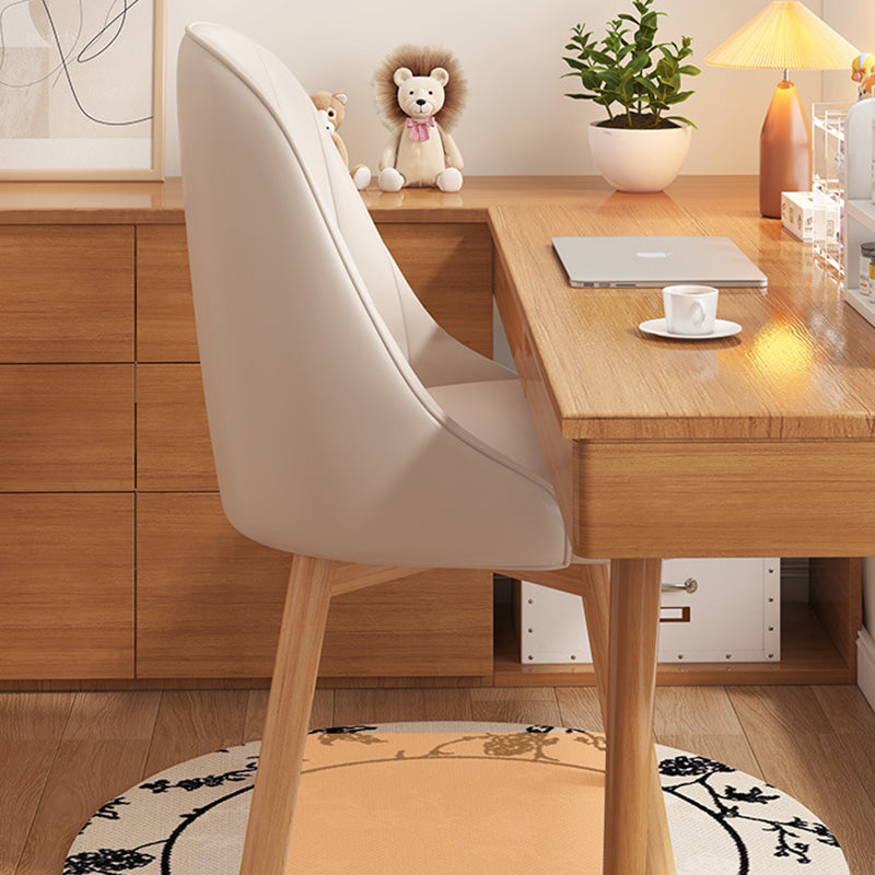 Modern Minimalist Square Curve Wood Fabric Leather Desk Chair Backrest For Home Office