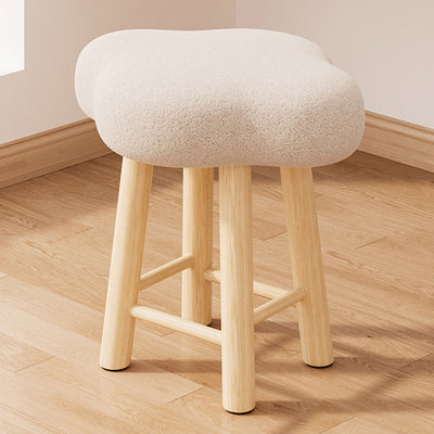 Contemporary Creative Cloud Shape Fabric Lambswool Wood Vanity Stool For Bedroom