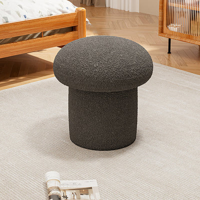 Contemporary Scandinavian Creative Mushroom Round Cylinder Wood Lambswool Vanity Stool For Bedroom