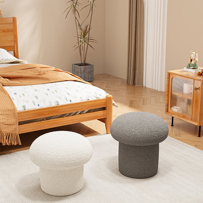 Contemporary Scandinavian Creative Mushroom Round Cylinder Wood Lambswool Vanity Stool For Bedroom