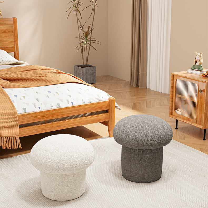 Contemporary Scandinavian Creative Mushroom Round Cylinder Wood Lambswool Vanity Stool For Bedroom
