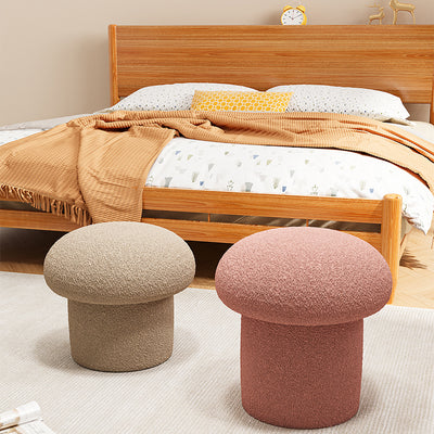 Contemporary Scandinavian Creative Mushroom Round Cylinder Wood Lambswool Vanity Stool For Bedroom