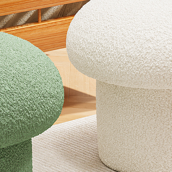 Contemporary Scandinavian Creative Mushroom Round Cylinder Wood Lambswool Vanity Stool For Bedroom