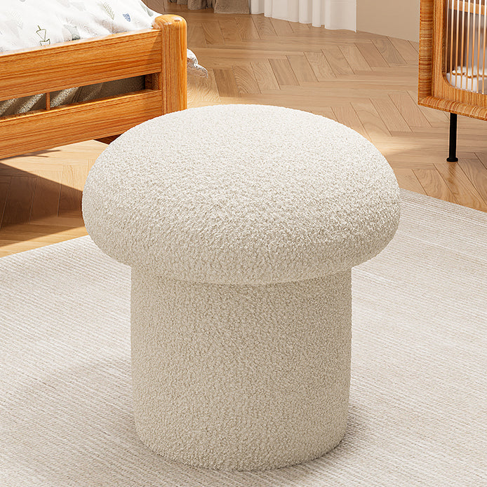 Contemporary Scandinavian Creative Mushroom Round Cylinder Wood Lambswool Vanity Stool For Bedroom