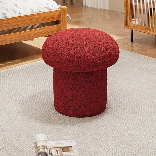Contemporary Scandinavian Creative Mushroom Round Cylinder Wood Lambswool Vanity Stool For Bedroom