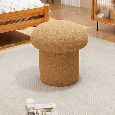 Contemporary Scandinavian Creative Mushroom Round Cylinder Wood Lambswool Vanity Stool For Bedroom