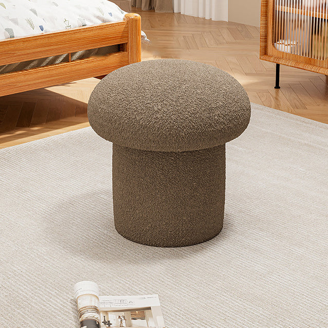 Contemporary Scandinavian Creative Mushroom Round Cylinder Wood Lambswool Vanity Stool For Bedroom