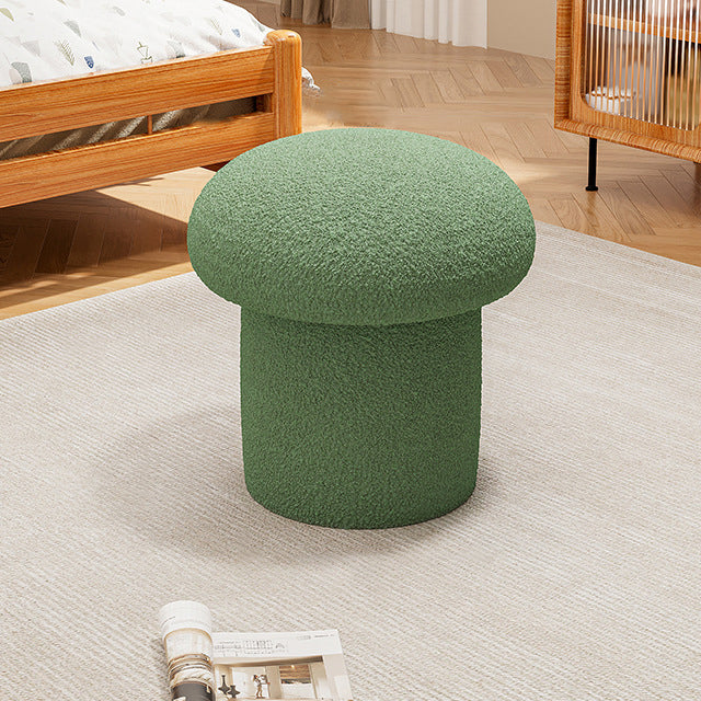 Contemporary Scandinavian Creative Mushroom Round Cylinder Wood Lambswool Vanity Stool For Bedroom