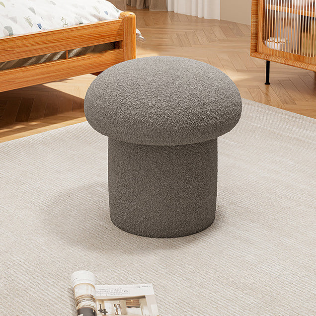 Contemporary Scandinavian Creative Mushroom Round Cylinder Wood Lambswool Vanity Stool For Bedroom