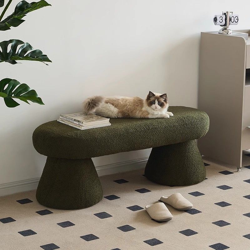 Contemporary Nordic Rectangle Wood Fabric Bench Chair For Bedroom