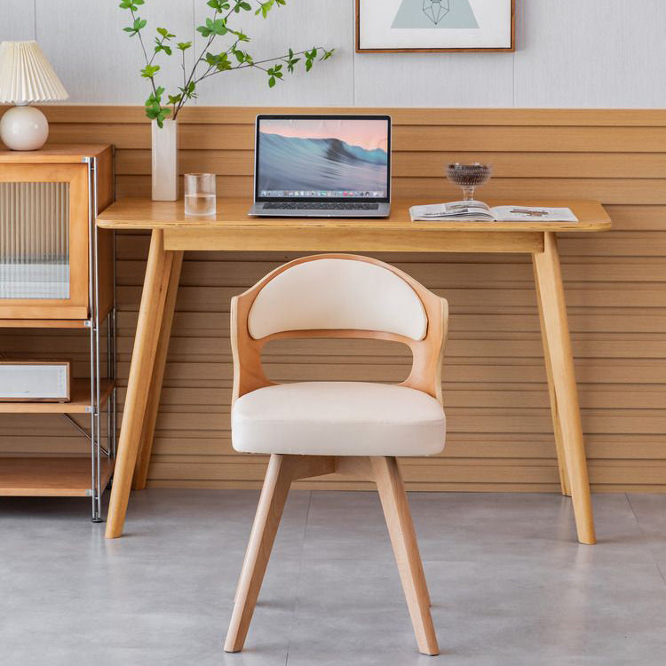 Modern Minimalist Rotatable Square Curve Wood Leather Dining Chair Backrest Armrest For Dining Room