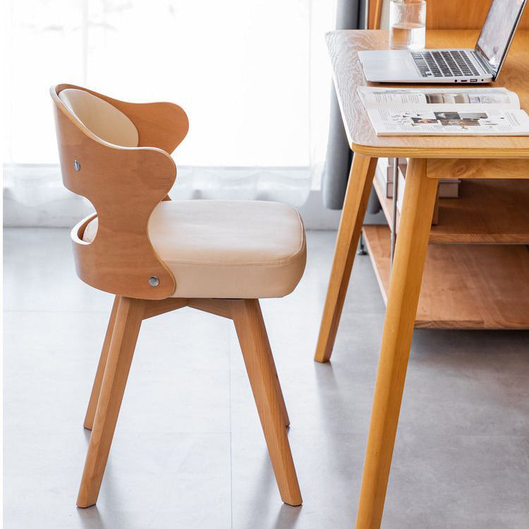 Modern Minimalist Rotatable Square Curve Wood Leather Dining Chair Backrest Armrest For Dining Room