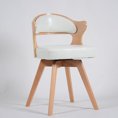 Modern Minimalist Rotatable Square Curve Wood Leather Dining Chair Backrest Armrest For Dining Room