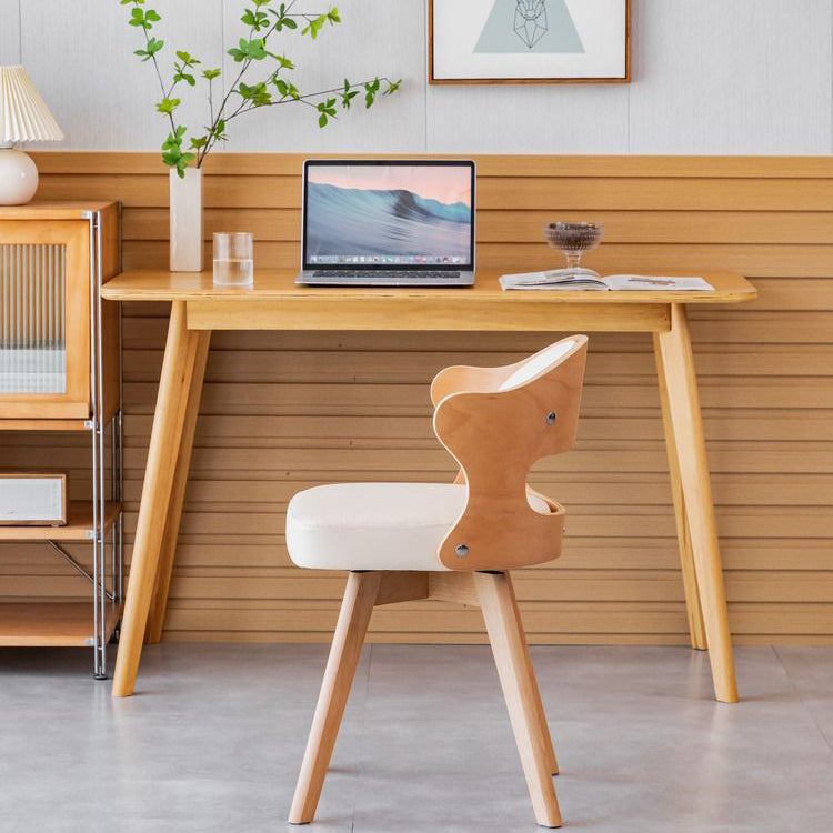Modern Minimalist Rotatable Square Curve Wood Leather Dining Chair Backrest Armrest For Dining Room