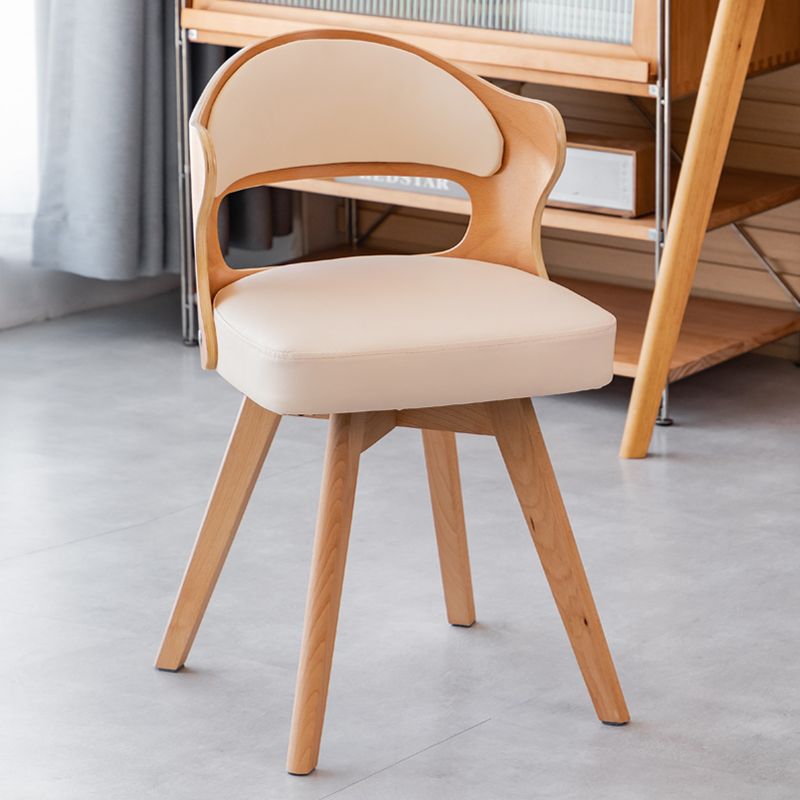 Modern Minimalist Rotatable Square Curve Wood Leather Dining Chair Backrest Armrest For Dining Room