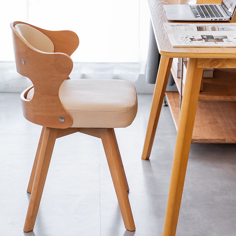 Modern Minimalist Rotatable Square Curve Wood Leather Dining Chair Backrest Armrest For Dining Room