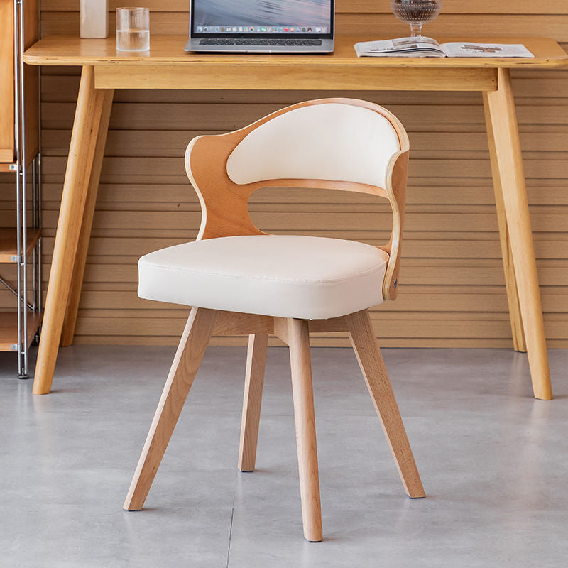 Modern Minimalist Rotatable Square Curve Wood PU Leather Dining Chair ...