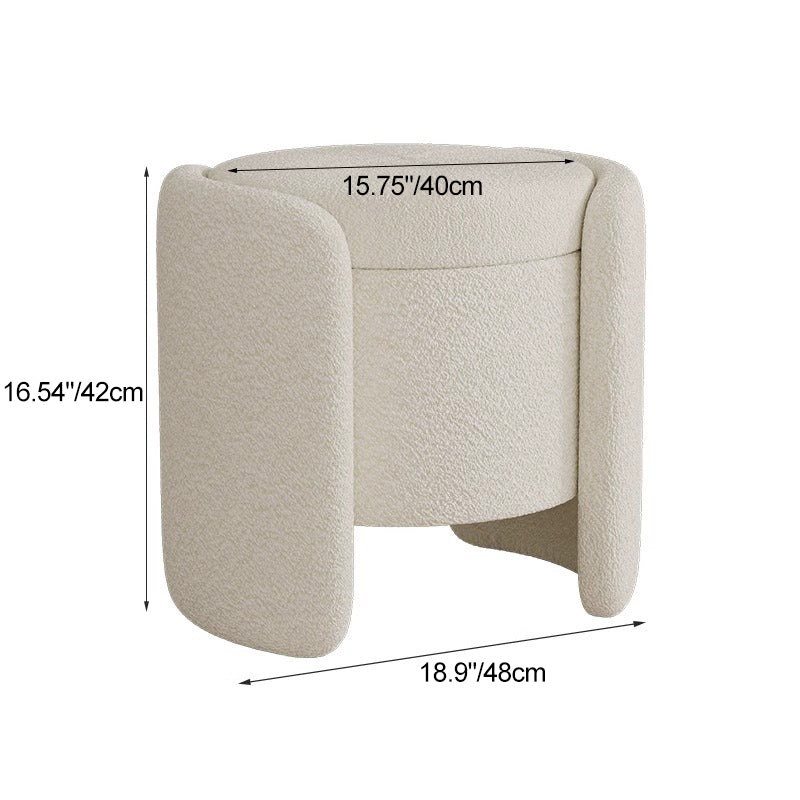 Contemporary Nordic Cream Storable Round Cylinder Solid Wood Sherpa Fabric Vanity Stool For Bedroom