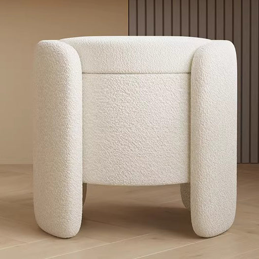 Contemporary Nordic Cream Storable Round Cylinder Solid Wood Sherpa Fabric Vanity Stool For Bedroom